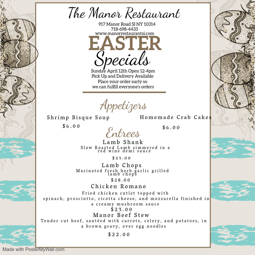 Easter Menu The Manor Restaurant