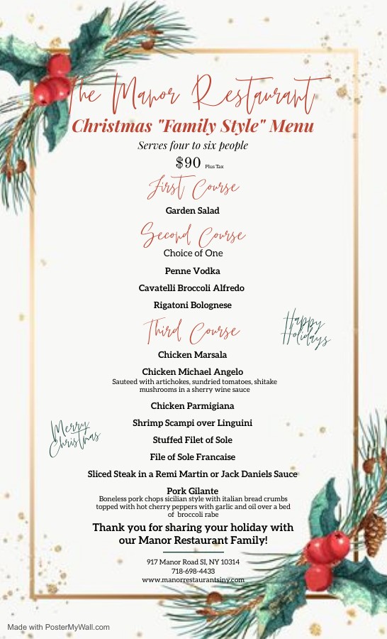 Christmas Catering | The Manor Restaurant